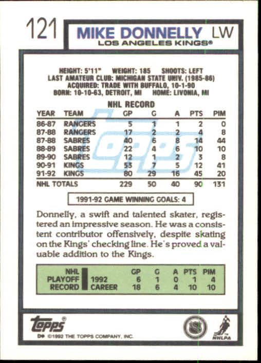 1992-93 Topps #121 Mike Donnelly back image