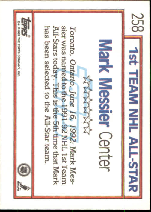 1992-93 Topps #258 Mark Messier AS back image