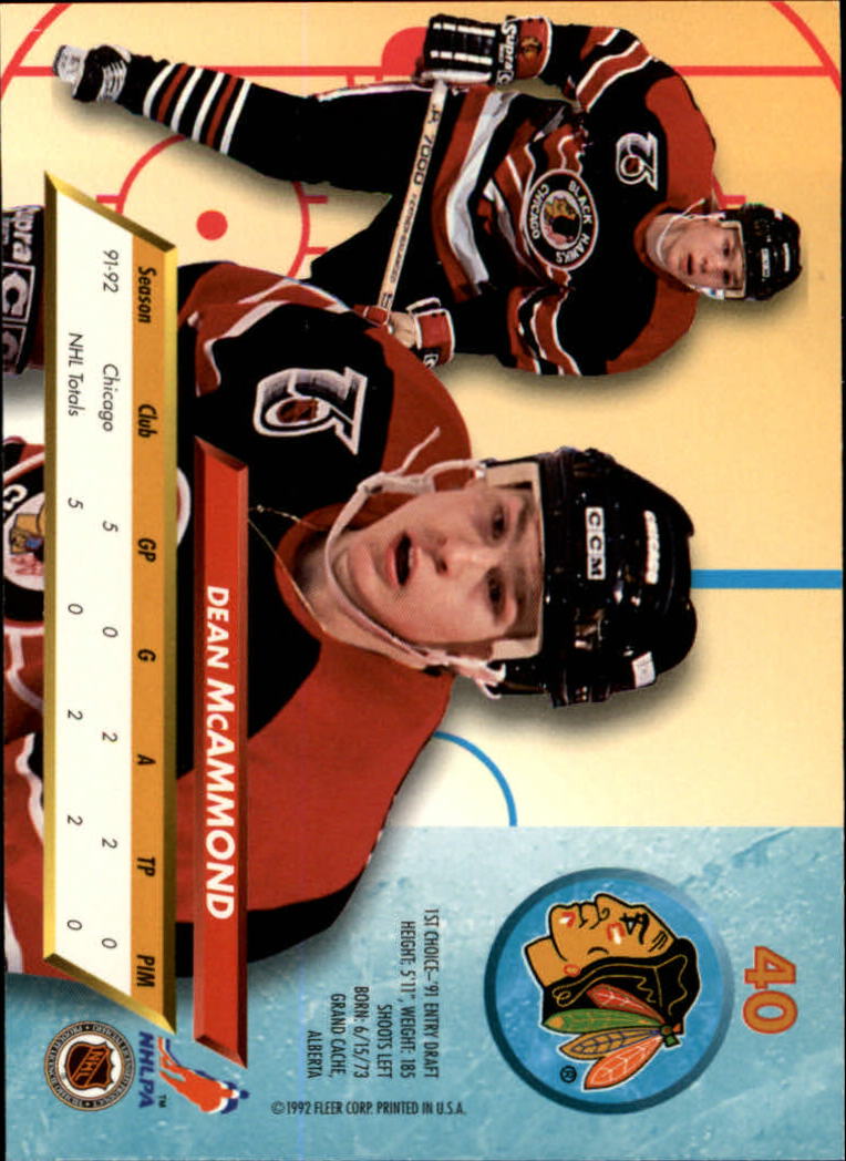 1992-93 Ultra #40 Dean McAmmond RC back image