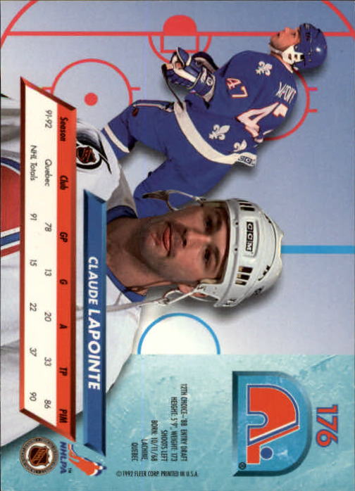 1992-93 Ultra #176 Claude Lapointe back image