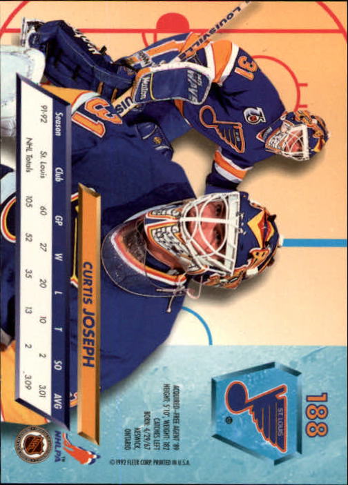 1992-93 Ultra #188 Curtis Joseph back image