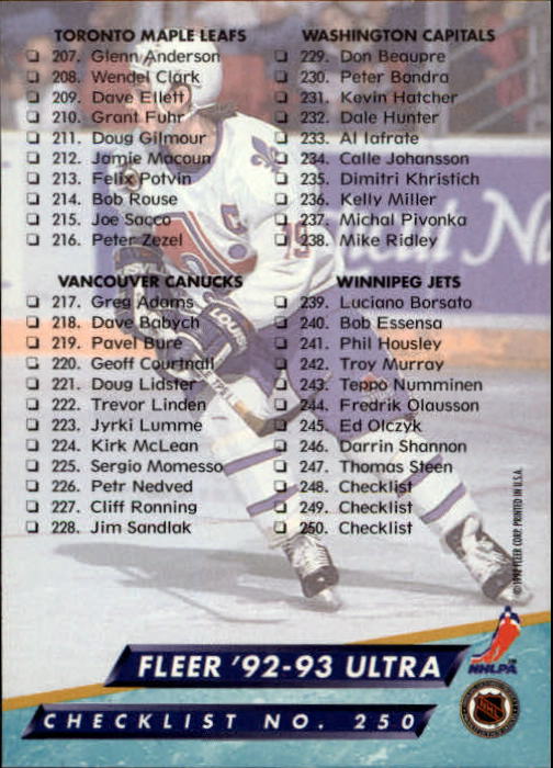 A5576 - Carte Ultra Hockey 1992-93 #s 1-250 + recrues - au choix - 15+ LIVRAISON GRATUITE AUX ÉTATS-UNIS - Photo 497/497