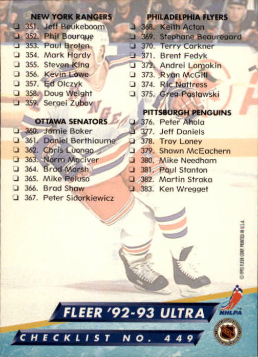 A5576- 1992-93 Ultra Hockey Cards 251-450 +Inserts -You Pick- 15+ FREE US SHIP - Bild 397 von 404