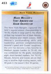 1992-93 Upper Deck #453 New York Rangers LL/Mark Messier/Tony Amonte/Adam Graves back image