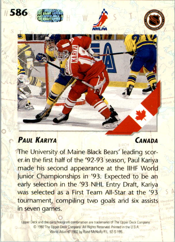 1992-93 Upper Deck #586 Paul Kariya RC back image