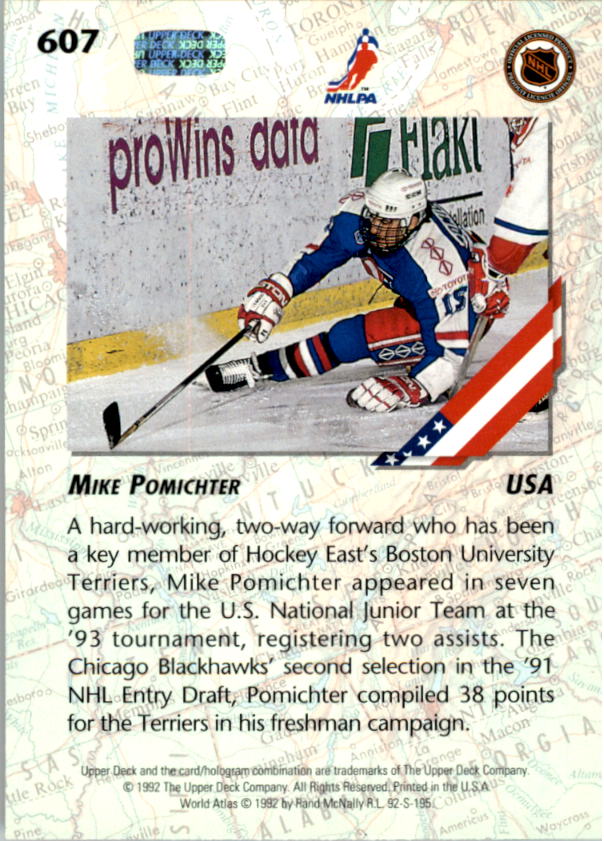 1992-93 Upper Deck #607 Mike Pomichter RC back image