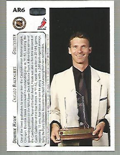 1992-93 Upper Deck All-Rookie Team #AR6 Dominik Hasek back image