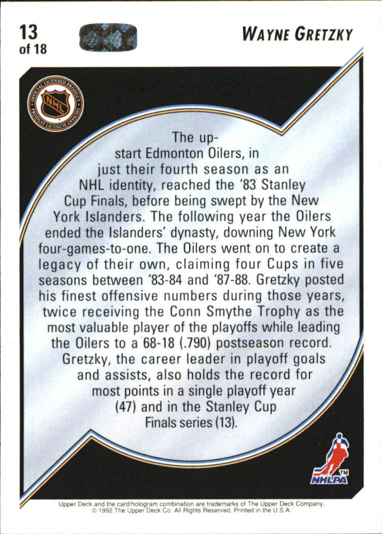 1992-93 Upper Deck Wayne Gretzky Heroes #13 Four Cups in Five/Seasons back image