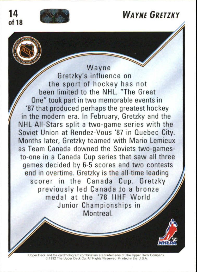 1992-93 Upper Deck Wayne Gretzky Heroes #14 Wrapped In The Maple/Leaf back image