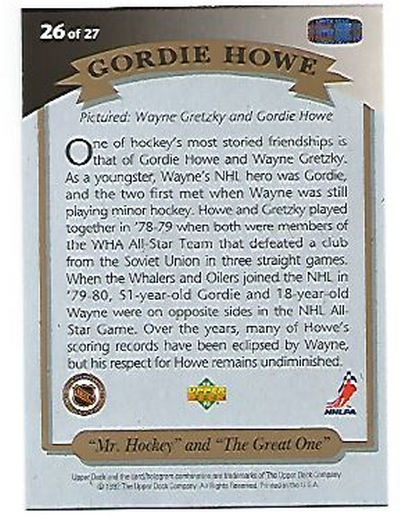 1992-93 Upper Deck Gordie Howe Heroes #26 Gordie Howe/ Wayne Gretzky back image