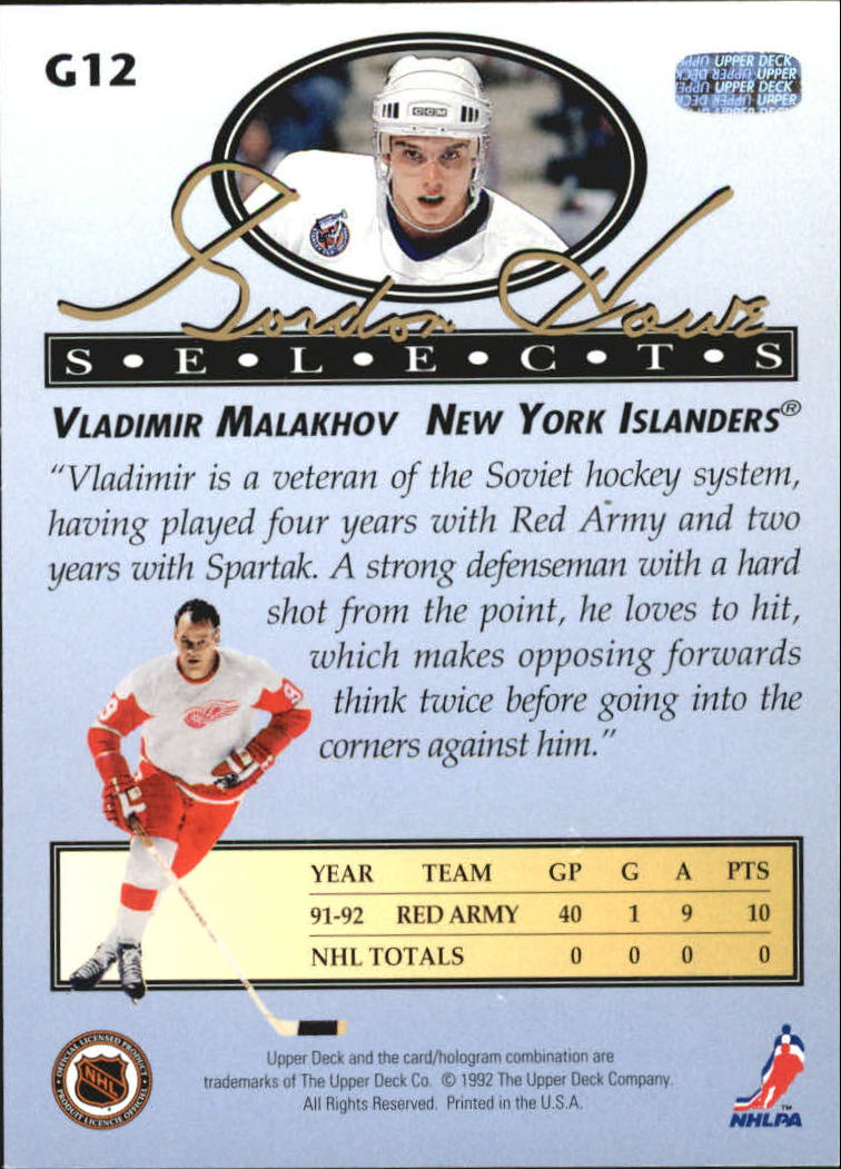 1992-93 Upper Deck Gordie Howe Selects #G12 Vladimir Malakhov back image