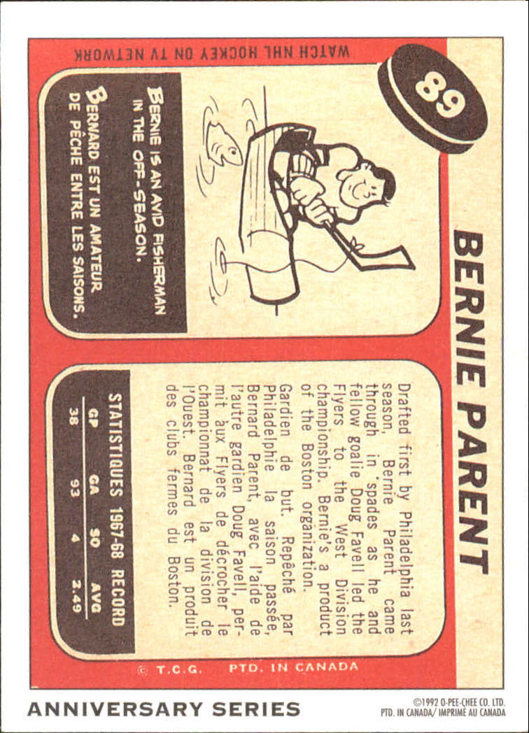 1992-93 O-Pee-Chee 25th Anniversary #1 Bernie Parent back image