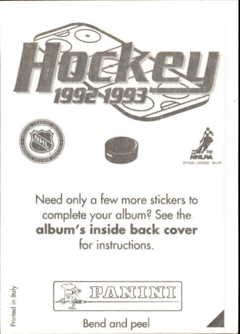 1992-93 Panini Stickers #V Geoff Sanderson back image