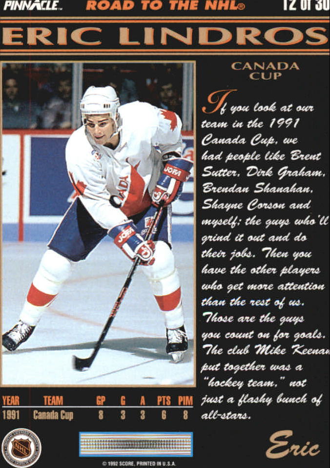 1992-93 Pinnacle Eric Lindros #12 Canada Cup back image