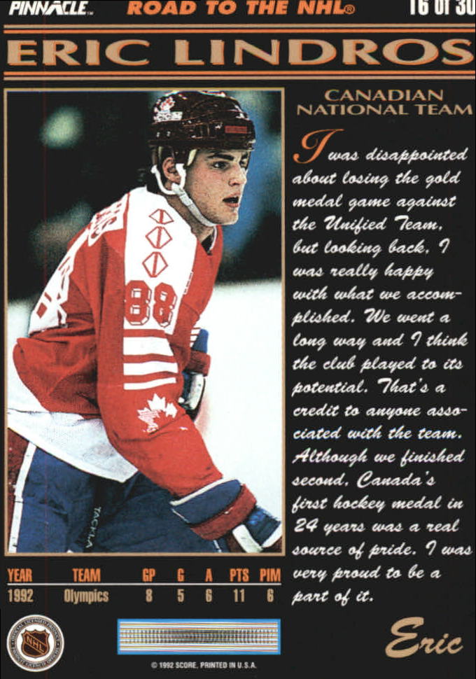 1992-93 Pinnacle Eric Lindros #16 Canadian National/Team back image