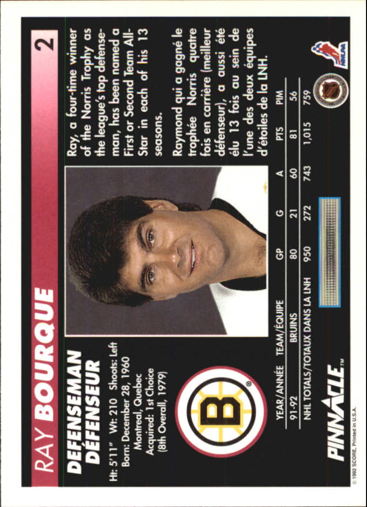1992-93 Pinnacle French #2 Ray Bourque back image