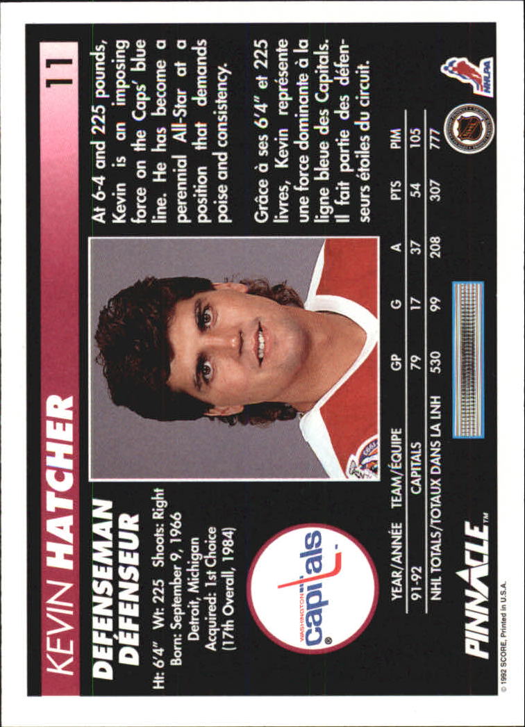 1992-93 Pinnacle French #11 Kevin Hatcher back image