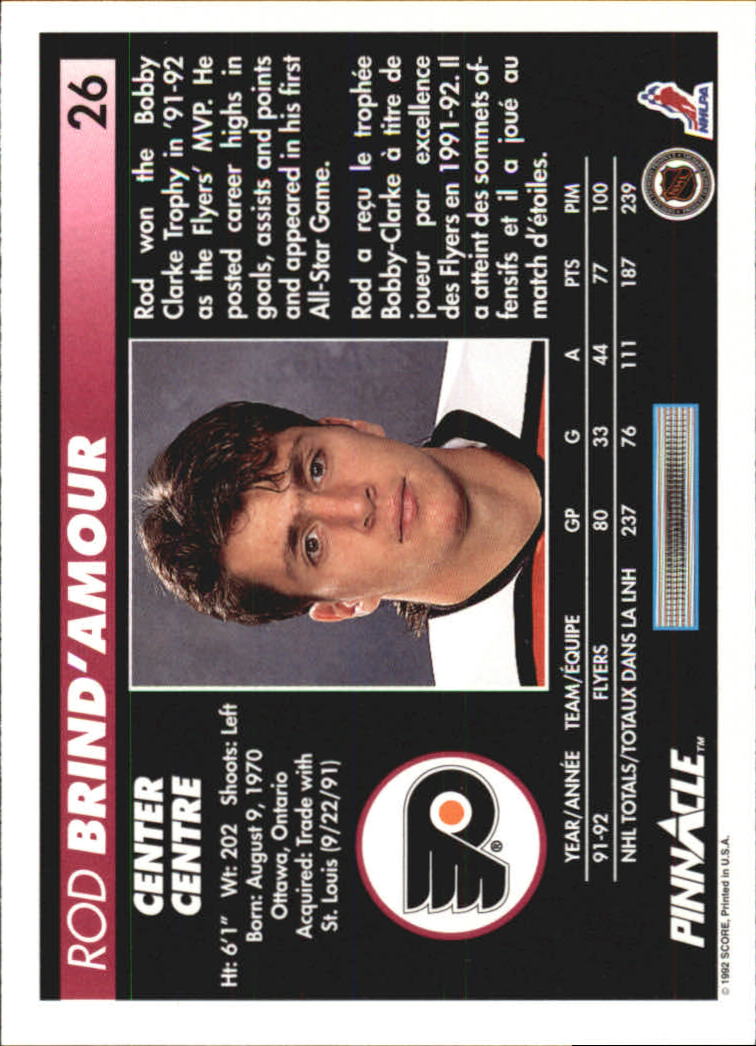 1992-93 Pinnacle French #26 Rod Brind'Amour back image