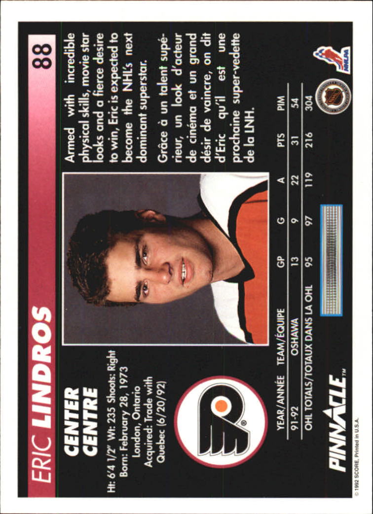 1992-93 Pinnacle French #88 Eric Lindros back image