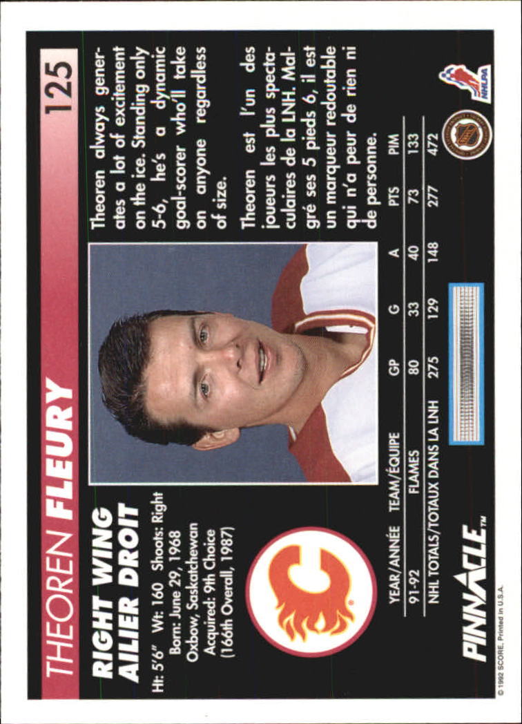 1992-93 Pinnacle French #125 Theo Fleury back image