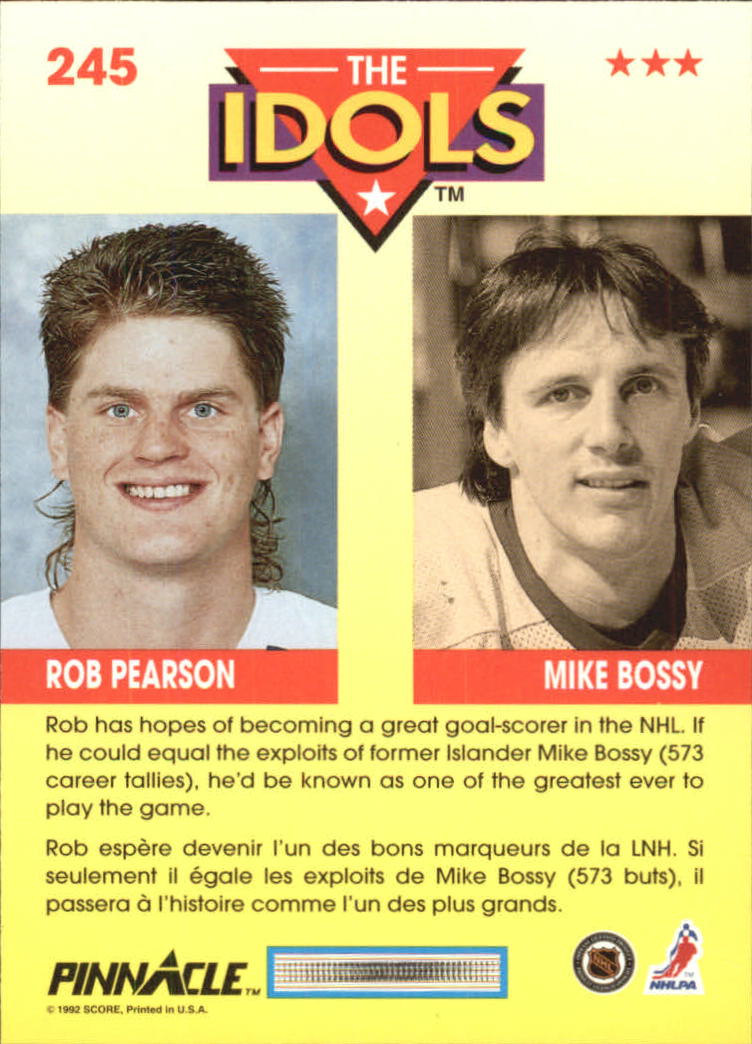 1992-93 Pinnacle French #245 Rob Pearson IDOL/(Mike Bossy) back image