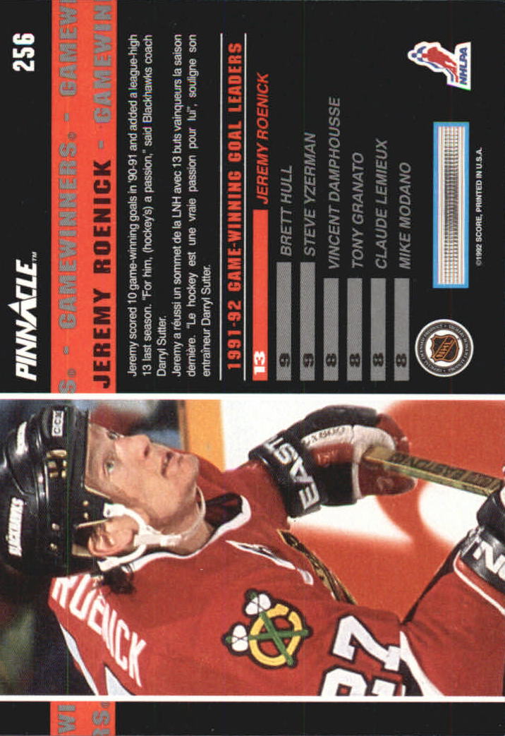 1992-93 Pinnacle French #256 Jeremy Roenick GW back image