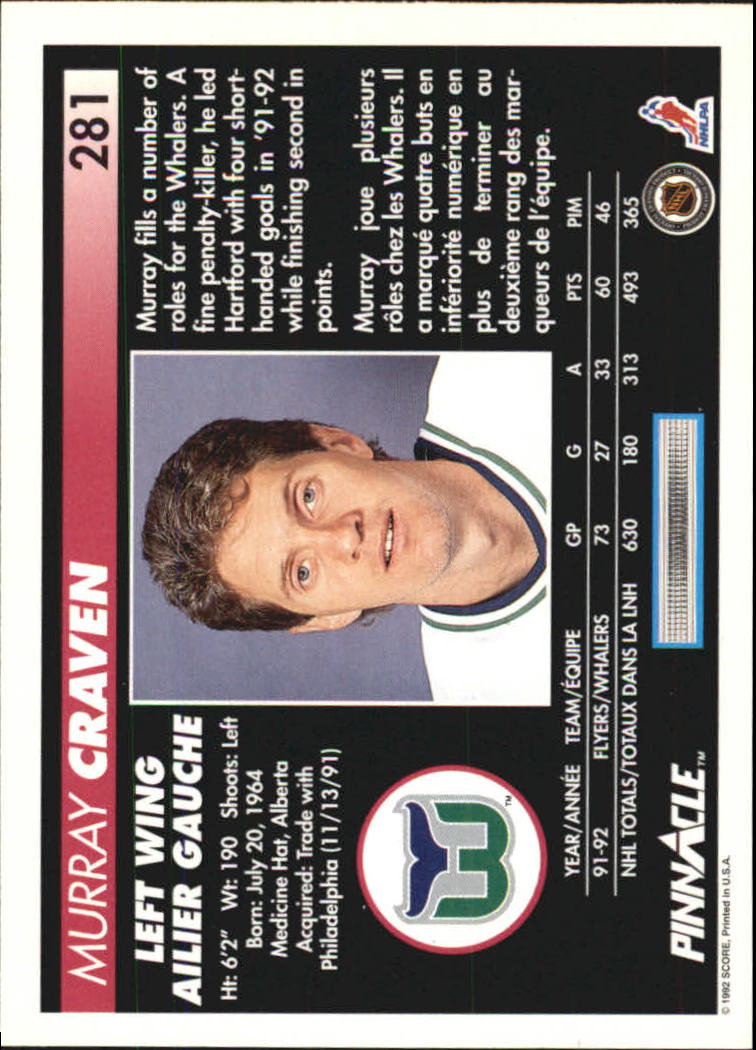 1992-93 Pinnacle French #281 Murray Craven back image