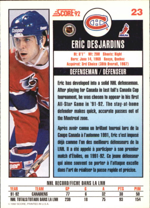 1992-93 Score Canadian #23 Eric Desjardins back image