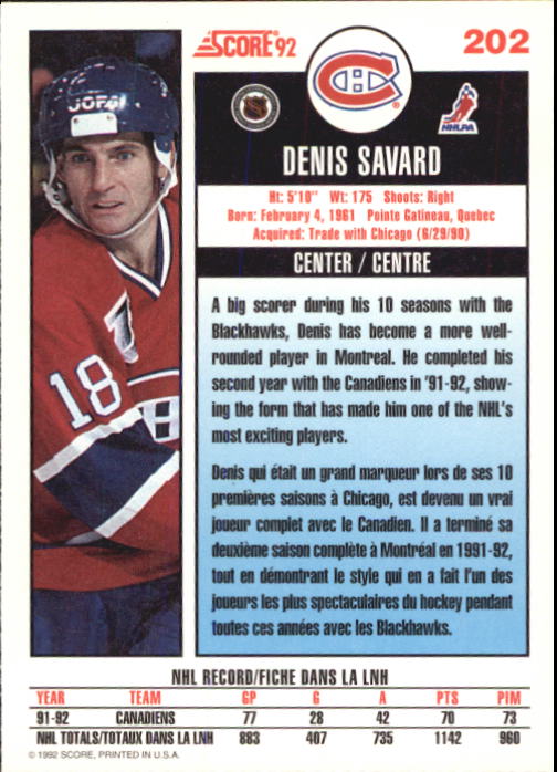 B3532- 1992-93 Score Canadian Hk #s 1-250 +Rookies -You Pick- 15+ FREE US SHIP - Picture 401 of 497