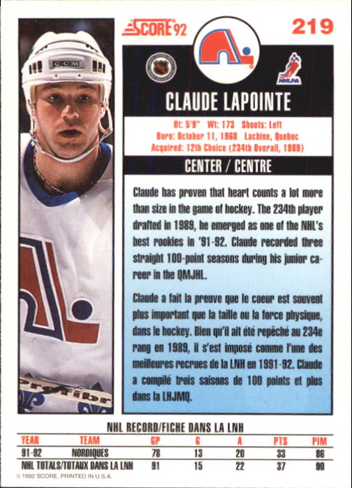 B3532- 1992-93 Score Canadian Hk #s 1-250 +Rookies -You Pick- 15+ FREE US SHIP - Picture 435 of 497