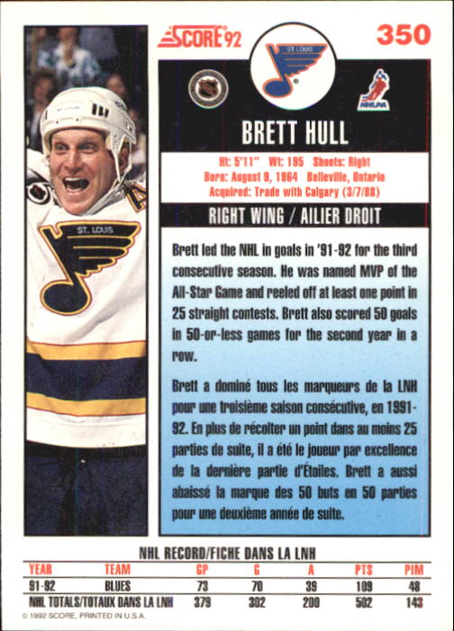 1992-93 Score Canadian #350 Brett Hull back image