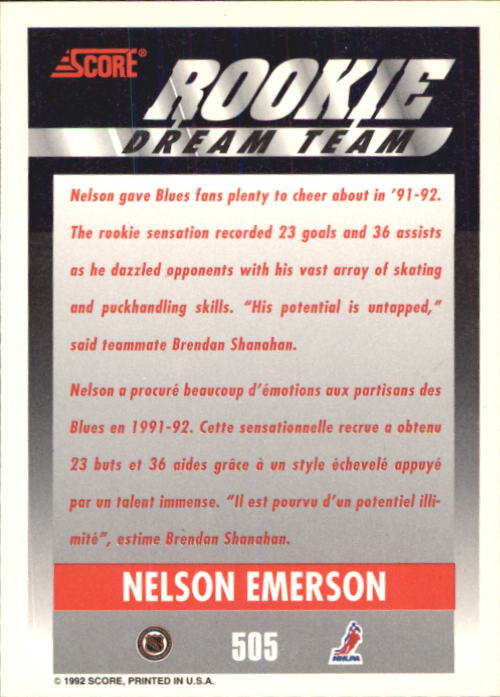 1992-93 Score Canadian #505 Nelson Emerson DT back image