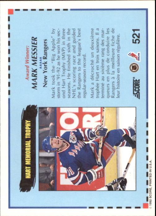 1992-93 Score Canadian #521 Mark Messier AW back image