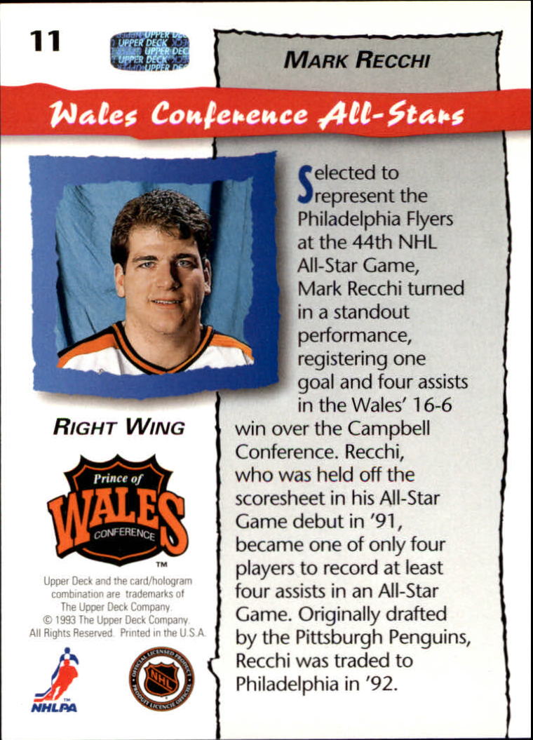 1993 Upper Deck Locker All-Stars #11 Mark Recchi back image