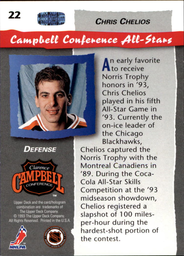 1993 Upper Deck Locker All-Stars #22 Chris Chelios back image