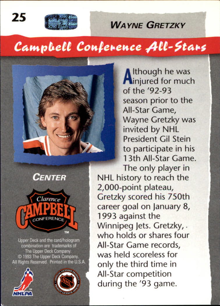 1993 Upper Deck Locker All-Stars #25 Wayne Gretzky back image