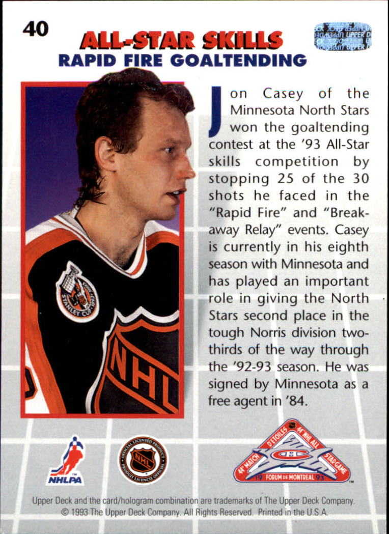 1993 Upper Deck Locker All-Stars #40 Jon Casey back image