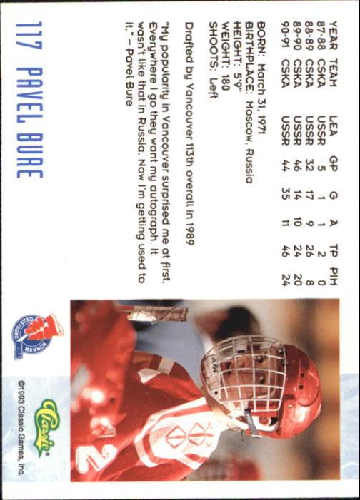 1993 Classic #117 Pavel Bure back image