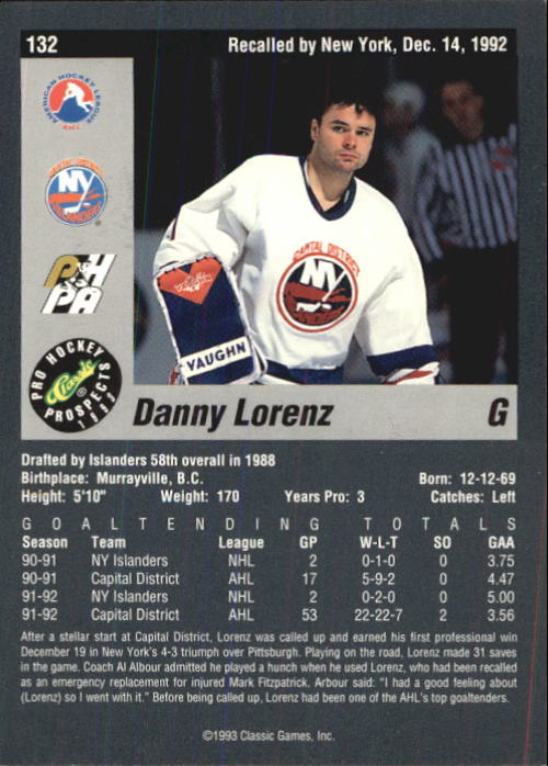 1993 Classic Pro Prospects #132 Danny Lorenz back image