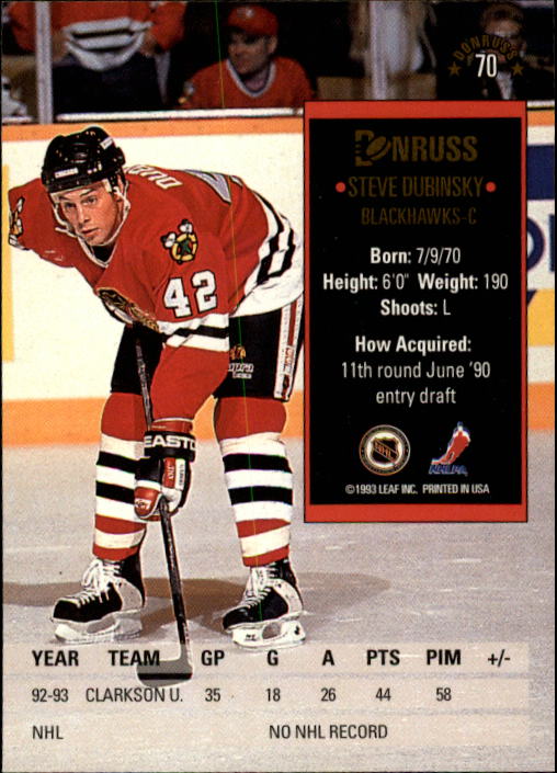 1993-94 Donruss #70 Steve Dubinsky RC back image