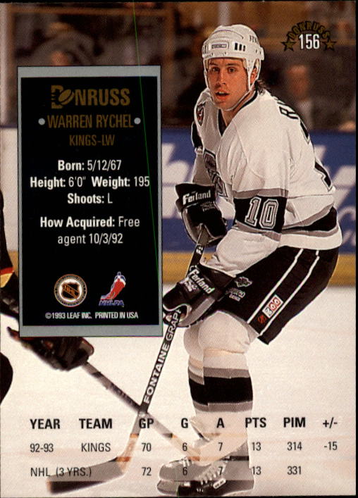 1993-94 Donruss #156 Warren Rychel back image