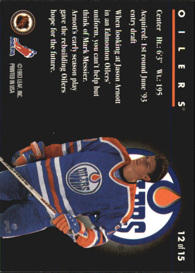 1993-94 Donruss Rated Rookies #12 Jason Arnott back image