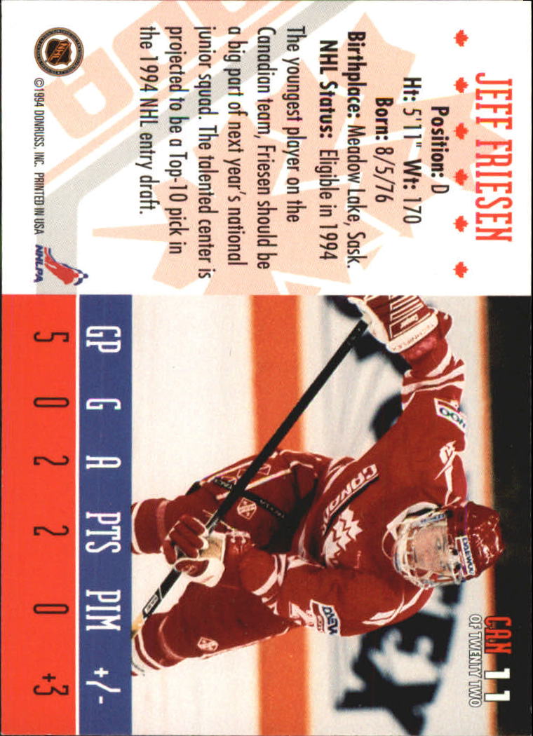 1993-94 Donruss Team Canada #11 Jeff Friesen back image