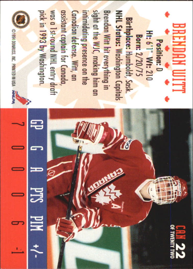 1993-94 Donruss Team Canada #22 Brendan Witt back image
