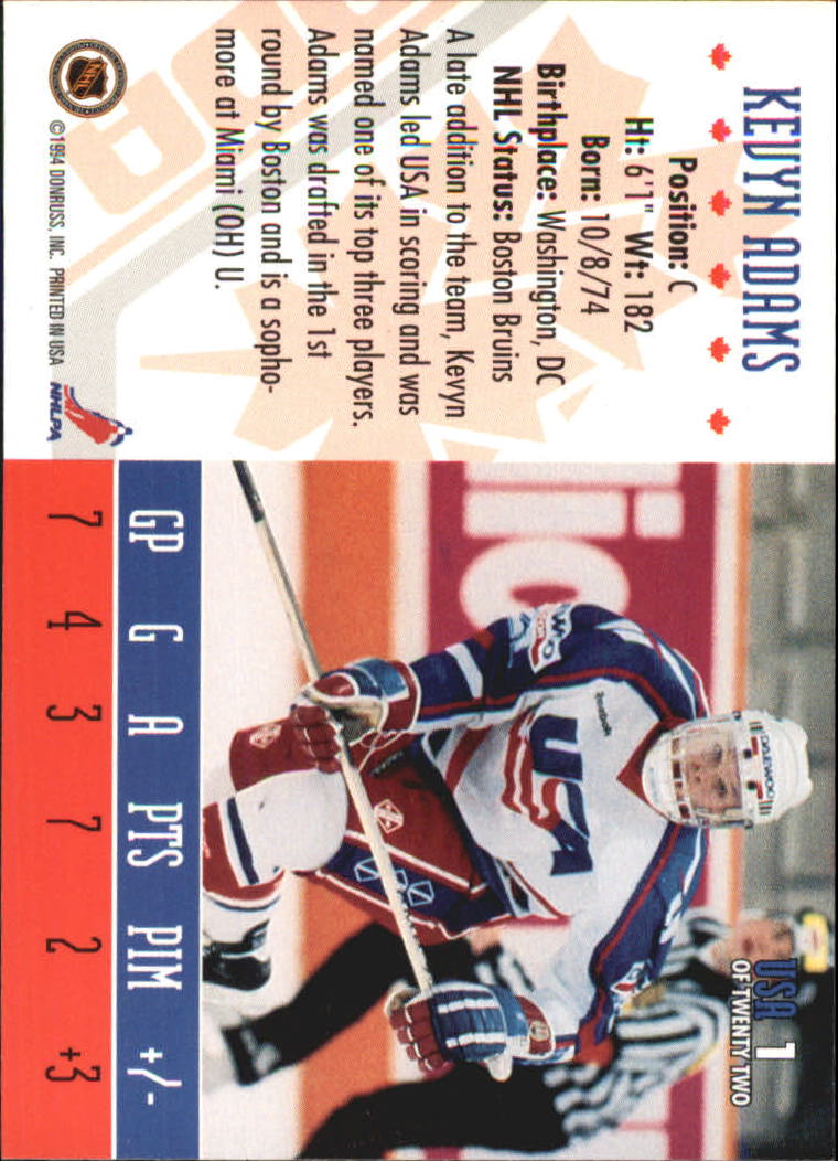 1993-94 Donruss Team USA #1 Kevyn Adams back image