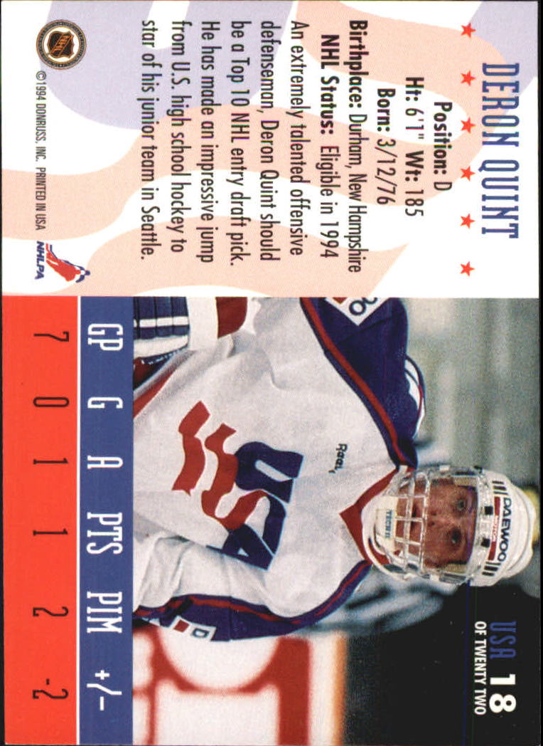 1993-94 Donruss Team USA #18 Deron Quint back image