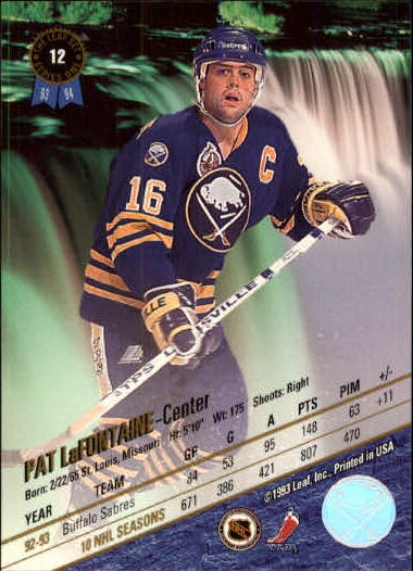 1993-94 Leaf #12 Pat LaFontaine back image