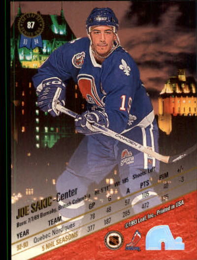 1993-94 Leaf #87 Joe Sakic back image