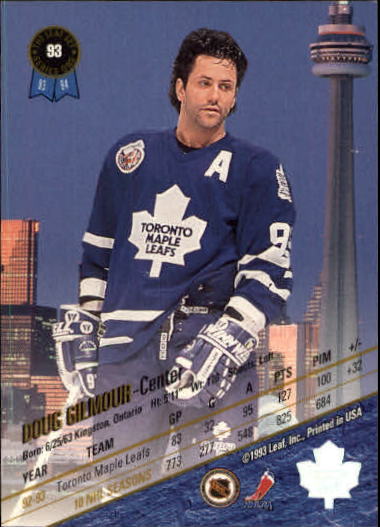 1992-93 Pro Set Hockey Card Doug Gilmour Toronto Maple Leafs #184