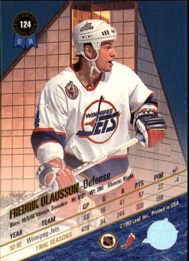 1993-94 Leaf #124 Fredrik Olausson back image